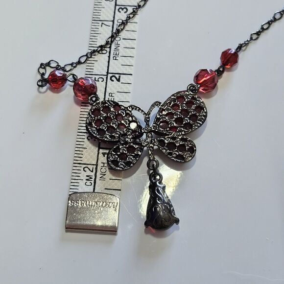 **Sale** 1928 Black Red Y Style Butterfly Necklace 15.5 To 18.5" - Picture 8 of 13